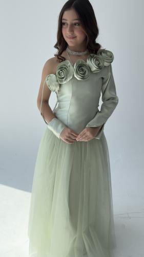 فستان سهرة ندى الربيع تفاحي راقي