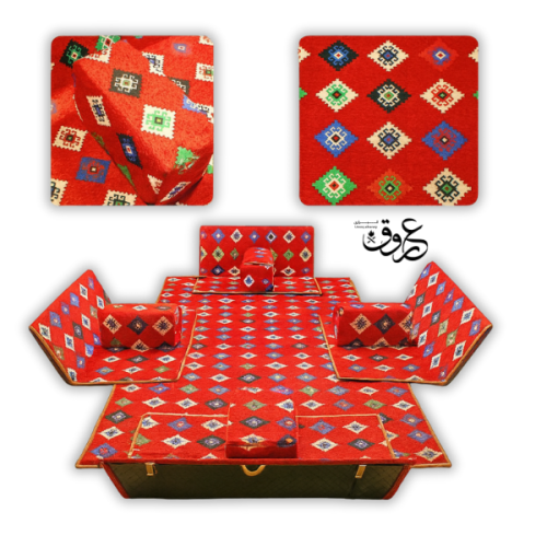 جلسة برية أرضية بخياطة متينة لون أحمر - 120x110x25...