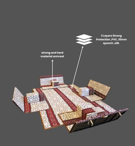 طقم جلسة أرضية تراثي بنقوش عربية - 120x110x25 سم