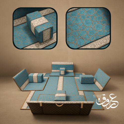 طقم جلسة أرضية مع مراكي فاخرة قابلة - 120x110x25 س...