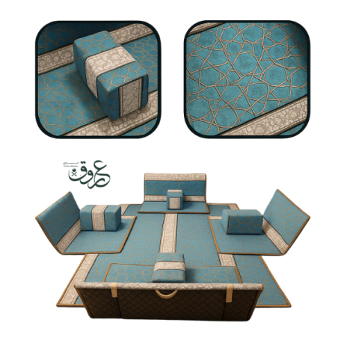 طقم جلسة أرضية مع مراكي فاخرة قابلة - 120x110x25 س...