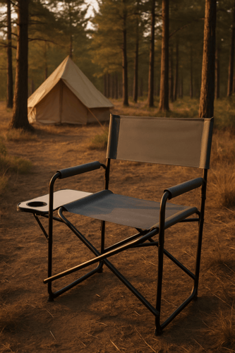 كرسي تخييم قابل للطي مع طاولة جانبية ومسند ذراع وج...