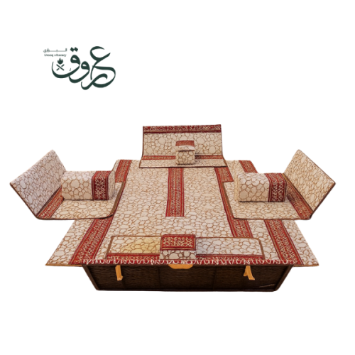 طقم جلسة أرضية تراثي بنقوش عربية - 120x110x25 سم