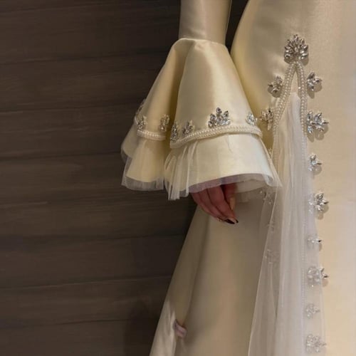 فستان سهره ميكادو تل تطريز يدوي