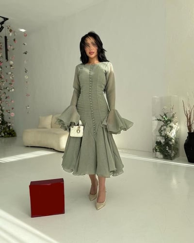 فستان العيد باكمام منفوشه لونين