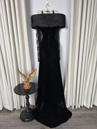 فستان سهره مخمل ميكادو باكمام دانتيل