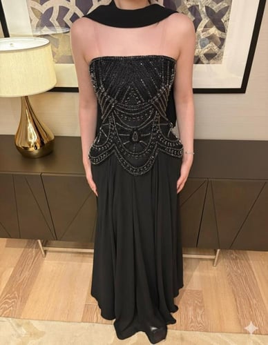 فستان سهرة شيفون تطريز يدوي كلوش