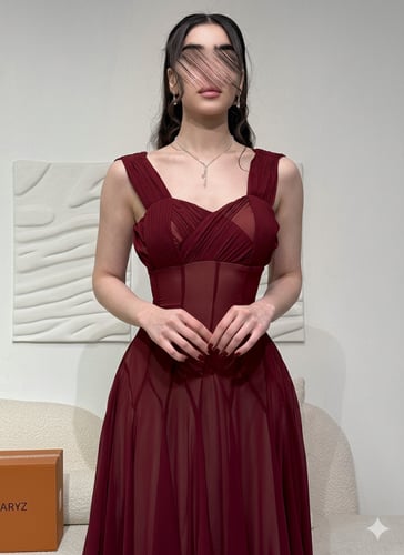 فستان ناعم دانتيل باكمام