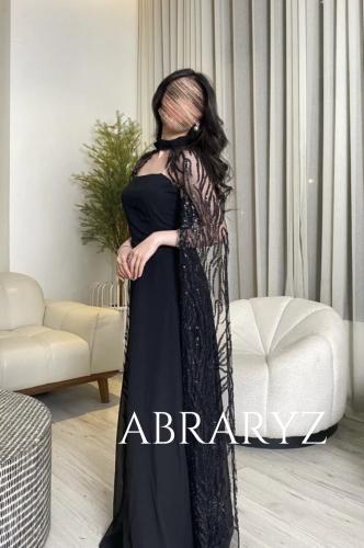 فستان اسود سهرة باكمام طويله