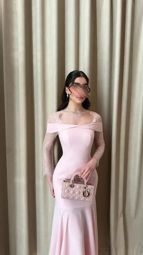 فستان سهره ناعم باربي أكمام دانتيل