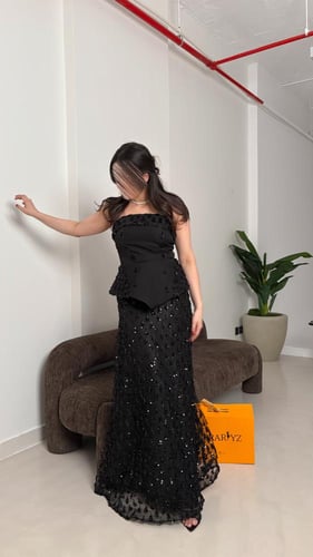 فستان سهرة اسود تطريز يدوي