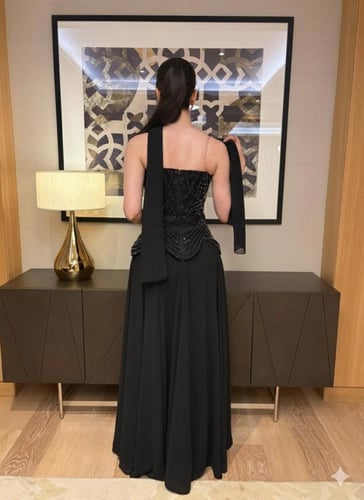 فستان سهرة شيفون تطريز يدوي كلوش