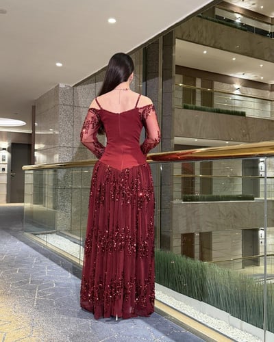 فستان سهره كريب تطريز يدوي