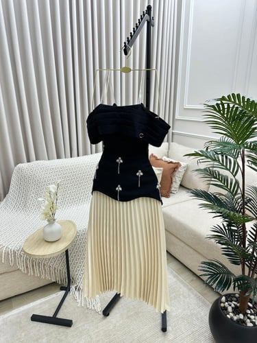 فستان انيق بالون الأسود و البيج