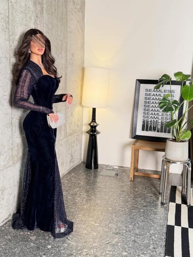 فستان سهره كحلي غامق مخمل دانتيل كورسيه