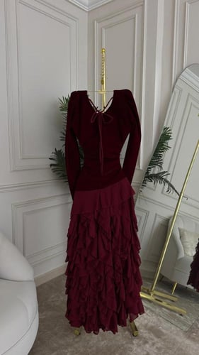 فستان سهرة جوخ شيفون طبقات