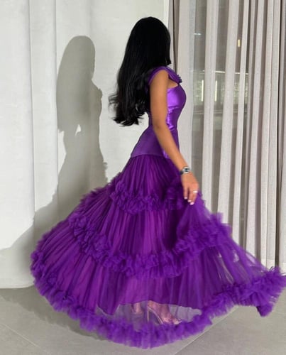 فستان سهرة طويل كلوش لون بنفسجي