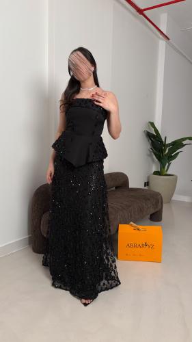 فستان سهرة اسود تطريز يدوي