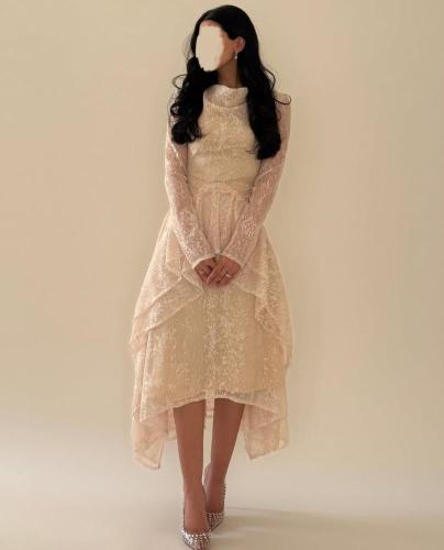 فستان ناعم دانتيل بالون البيج