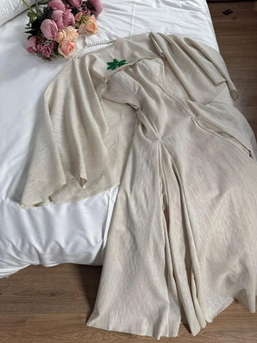 فستان ناعم بيج تطريز يدوي