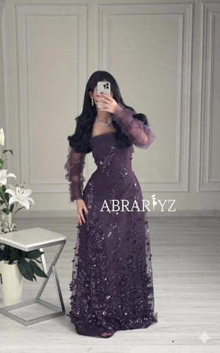 فستان سهرة تل مطرز بورد راقي