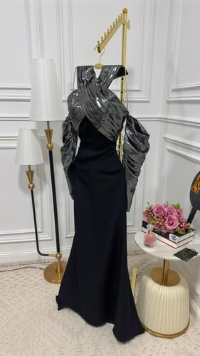 فستان سهره باكمام لمعه