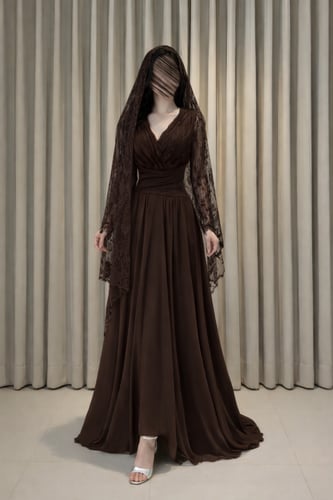 فستان ناعم دانتيل شيفون شال دانتيل