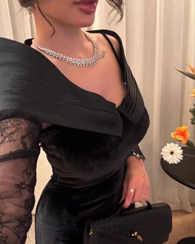 فستان سهره مخمل ميكادو باكمام دانتيل