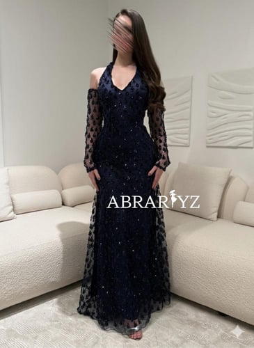 فستان سهرة ترتر بالون الكحلي