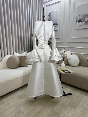 فستان سهره ميكادو تل تطريز يدوي