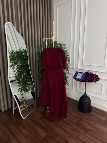 فستان ناعم شيفون بالون البرغندي