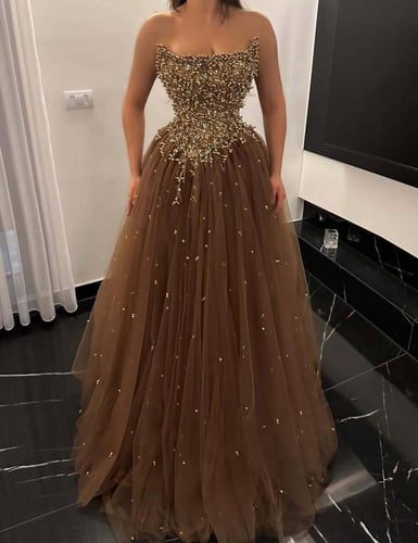 فستان سهره طويل تل تطريز يدوي