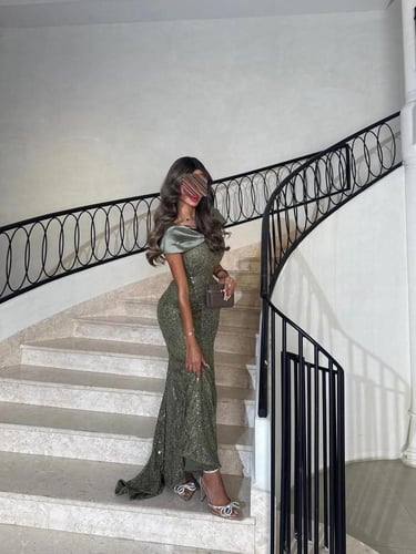 فستان سهرة دانتيل خرز يدوي