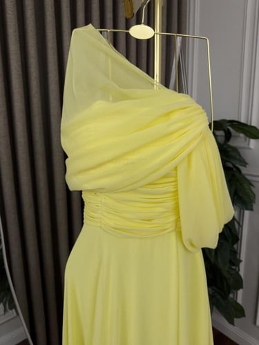 فستان سهره شيفون ليموني