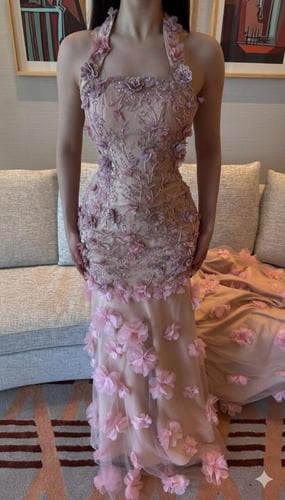 فستان سهره دانتيل تطريز ورود كلوش قص ليز