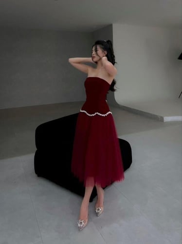 فستان ناعم ميدي جوخ وتل