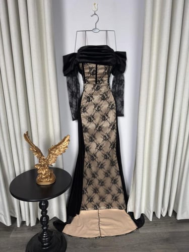 فستان سهره ناعم مخمل دانتيل