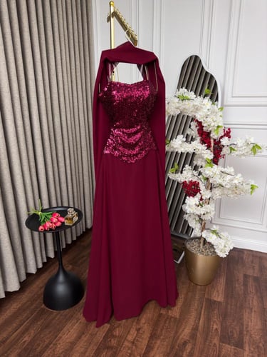 فستان سهره بألوان ترتر بشال جورجيت