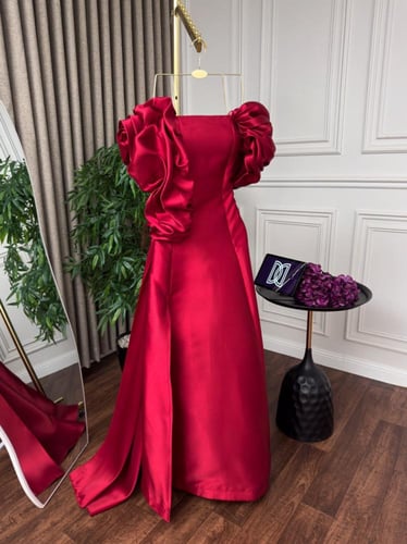 فستان ناعم اوف شولدر لون احمر