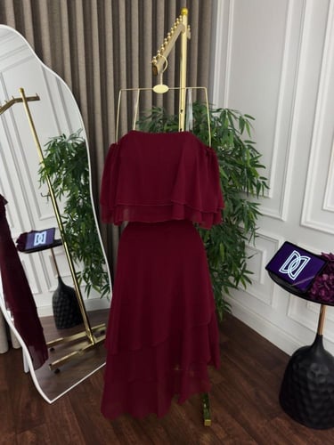 فستان ناعم شيفون بالون البرغندي