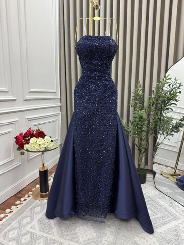 فستان سهره تل مطرز ميكادو ذيل من الخلف 3 الوان