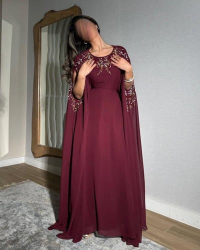 فستان سهره شيفون باكمام طويله