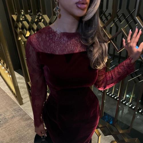 فستان سهره ناعم جوخ باكمام دانتيل