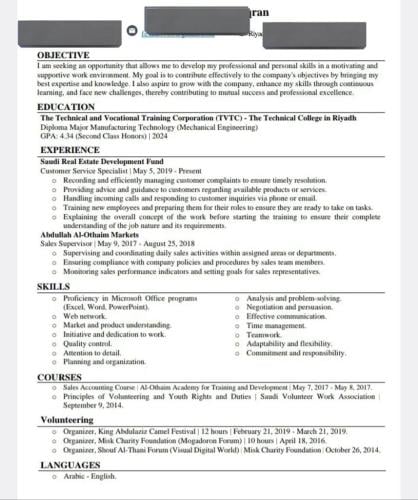 English CV in ATS format