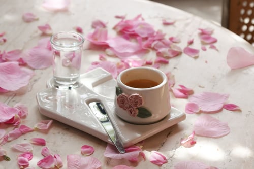 Handmade ceramic espresso cup with rose design - l...