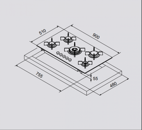 سطح 90سم 5عيون غاز العيون نحاس شبك ثقيل ماستر جاز...