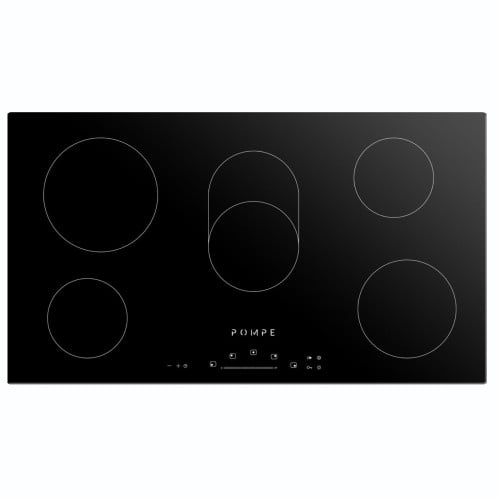 POMPE موقد كھرباء 90 سم 5 عیون زجاج سیرامیك أسود ع...