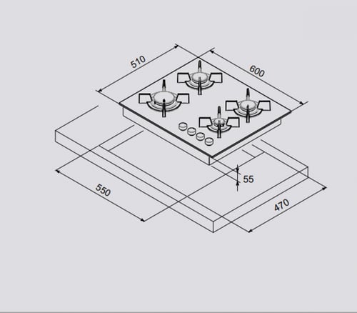 سطح 60سم 4 عيون غاز شبك ثقيل امان كامل ايطالي