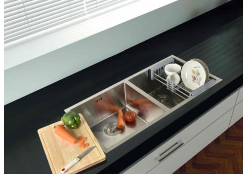 مجلى حوضين استيل بتقنية النانو بدون فتحة خلاط