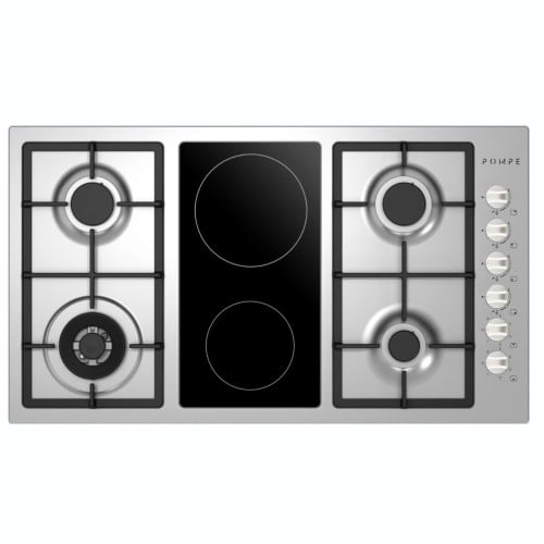 POMPE موقد غاز 90 سم 4 شعلة + 2 عین كھرباء زجاج سی...